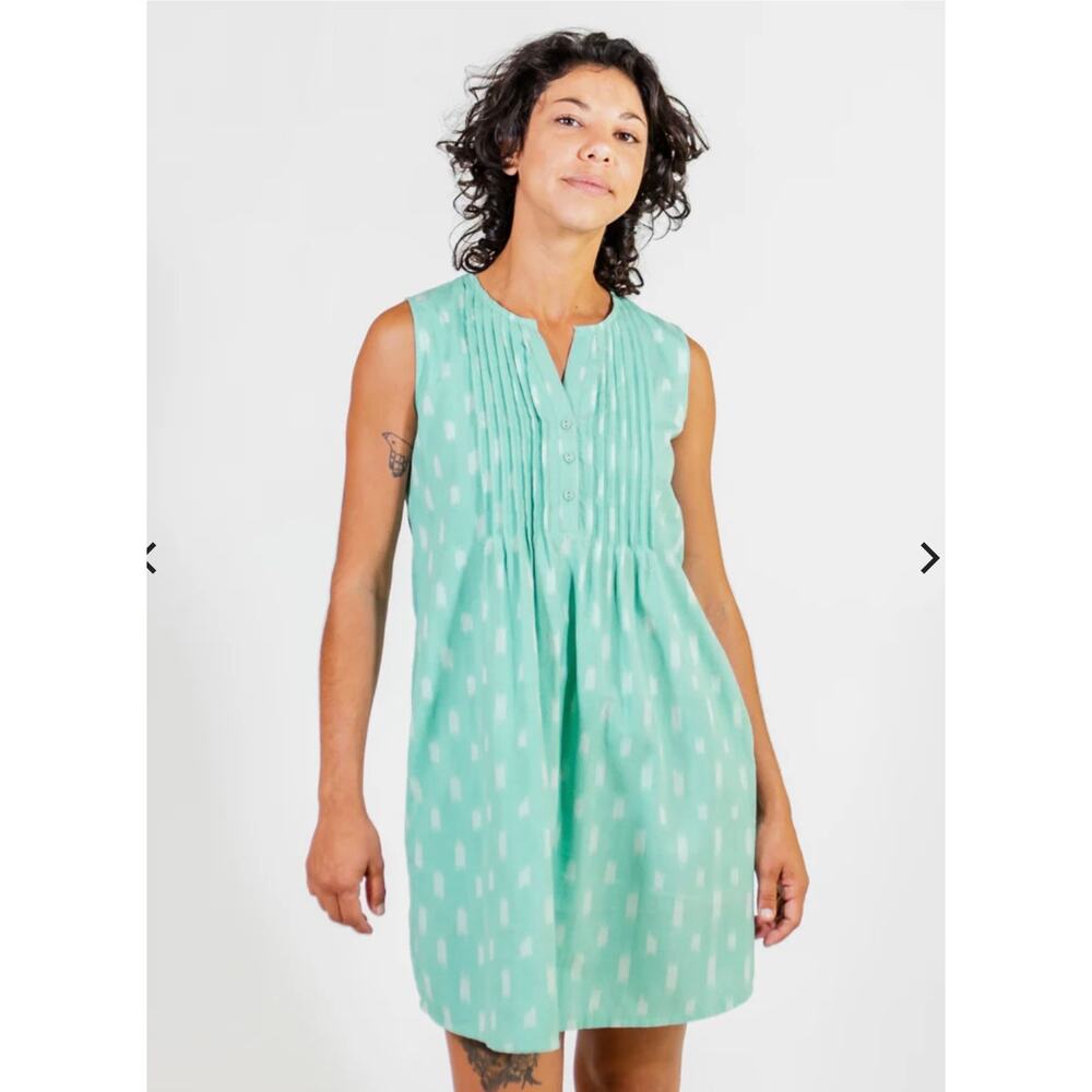 Meta Traders Pintucked Away Dress - Aqua Blue Ikat, XL, NEW - with Pockets!